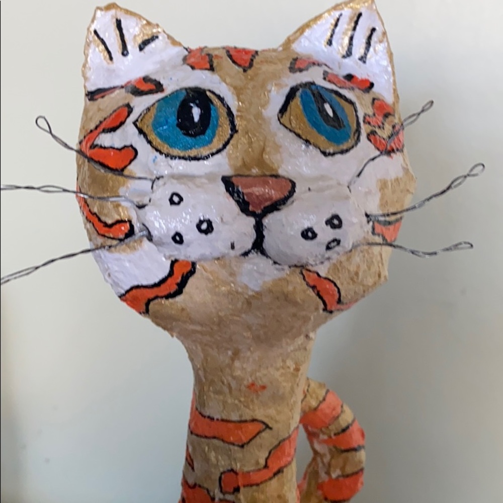 SOLDhandmade Paper Mache Tabby Cat - Picture 5 of 5